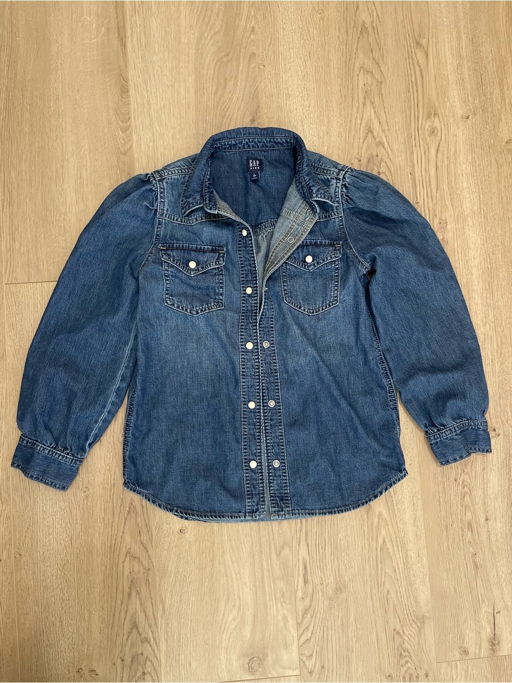 GAP Kids Blue Denim Puff-Sleeve Button-Up (L)